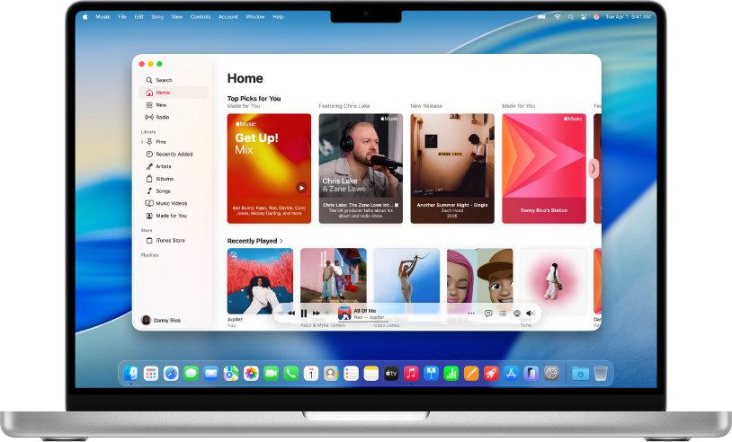 La fenêtre d’Apple Music affichant l’écran d’Accueil.