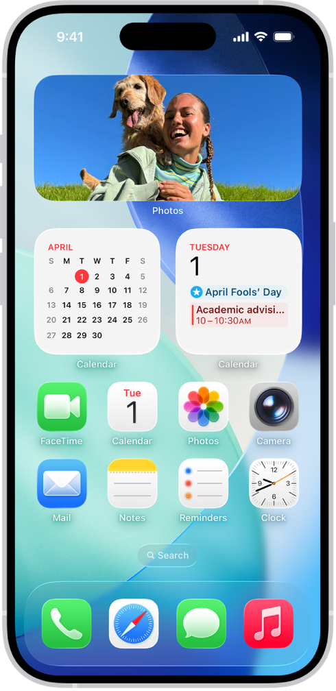 iPhone ହୋମ୍ ସ୍କ୍ରୀନ୍ରେ ପାଣିପାଗ, ରିମାଇଣ୍ଡର୍ ଏବଂ ହୋମ୍ ୱିଜେଟ୍। ରିମାଇଣ୍ଡର୍ ଏବଂ ହୋମ୍ ୱିଜେଟ୍ ଇଣ୍ଟରାକ୍ଟିଭ୍ ଫୀଚର୍ ଡିସପ୍ଲେ କରନ୍ତି।